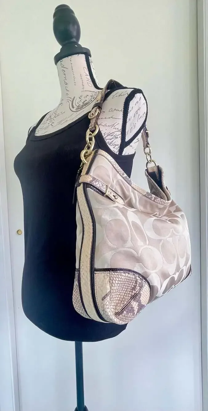 Coach Signature‎ C Hobo Bag with Snakeskin Trim 16408